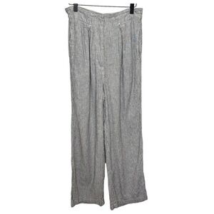 Max Studio Pants Linen Black & White Striped Pockets Adjustable Size 27